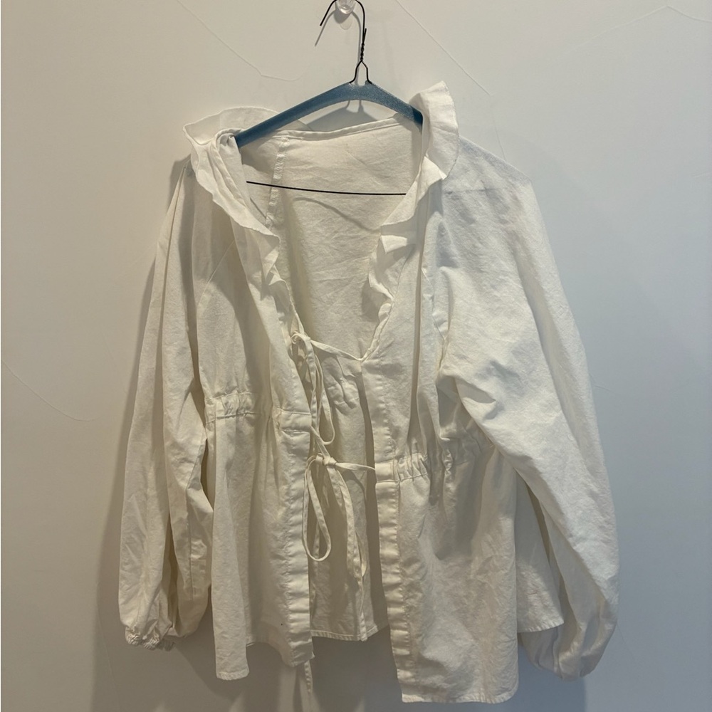 Commense White Ruffled Blouse Relaxed Fit